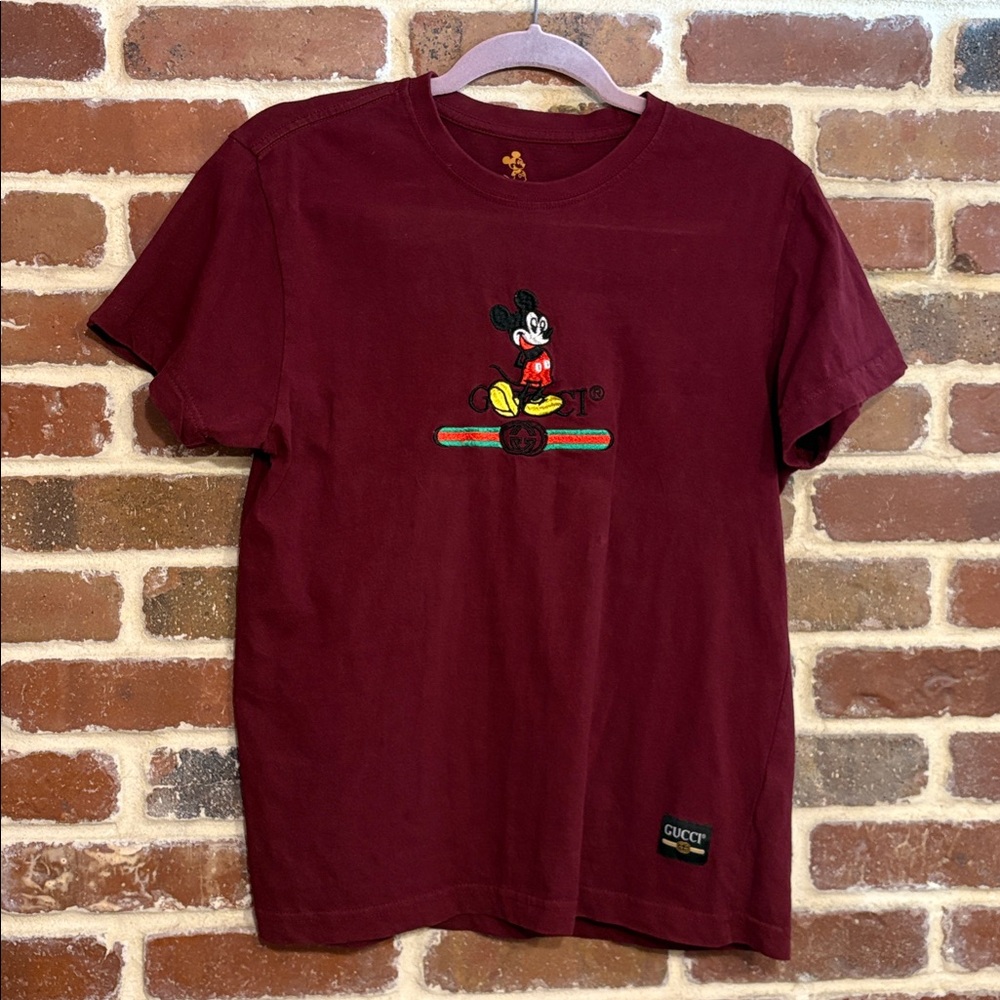 Gucci Womens Burgundy Mickey Mouse Tee